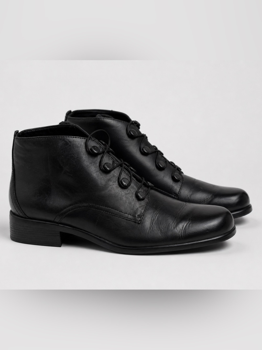 Vintage Black Leather Lace-Up Ankle Boots Granny boots Victorian style size 9.5
